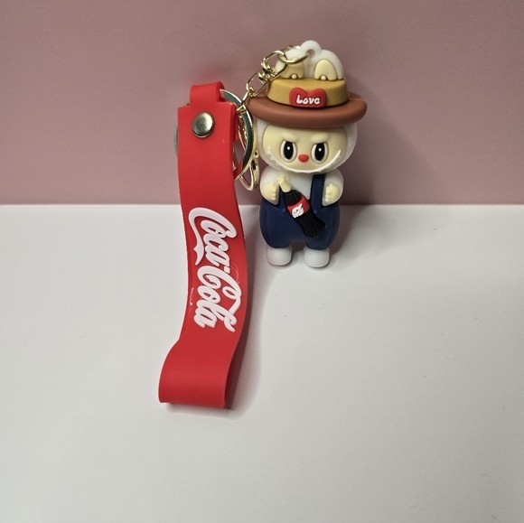 Coca Cola Accessories - Labubu x Coca-Cola Keychain-Kawaii Cartoon Vinyl Figure Charm